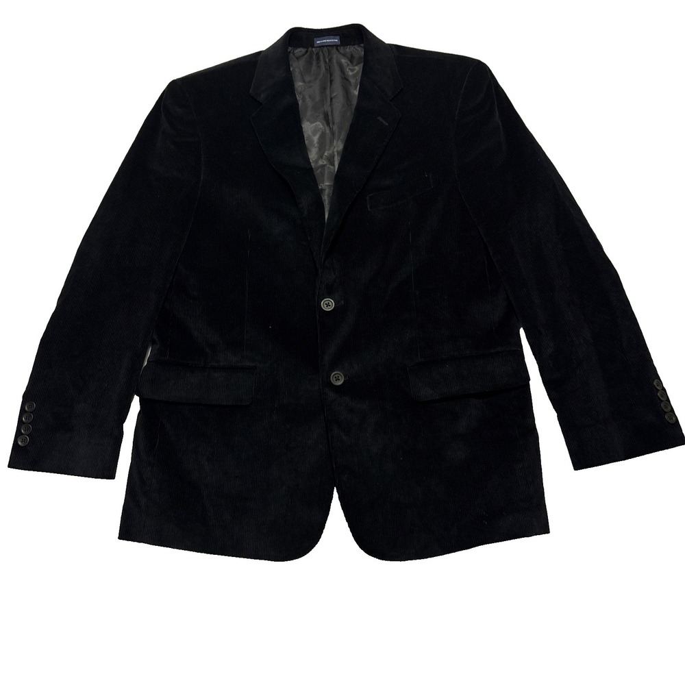 Stafford Blazer Mens 42R Black Corduroy Classic Fit Sport Coat Academia Preppy